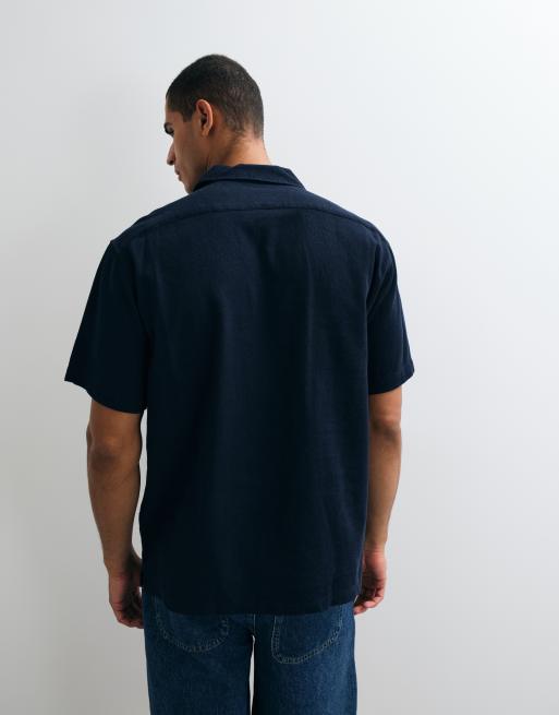 Jack & Jones waffle short sleeve shirt in navy, 5 of 5
