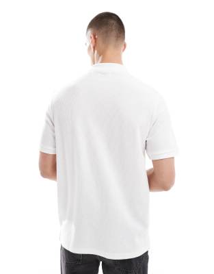 Jack & Jones Waffle Textured Polo Shirt In White