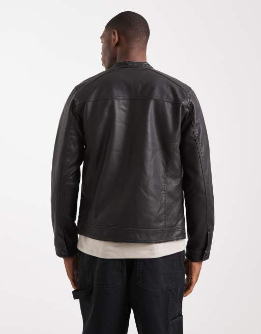 Jack & Jones washed black faux leather racer jacket, 3 of 5