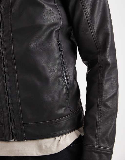 Jack & Jones washed black faux leather racer jacket | ASOS