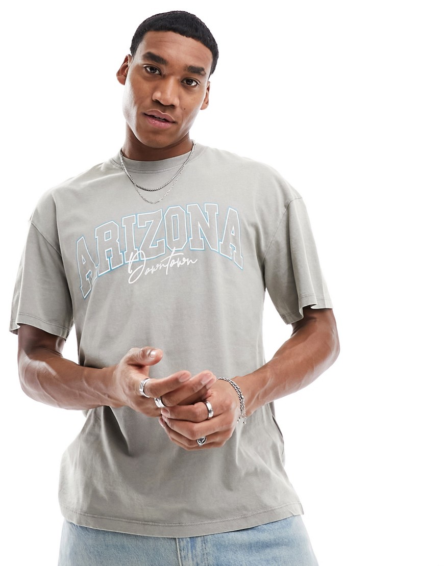 Jack & Jones washed oversized t-shirt with Arizona print in grey