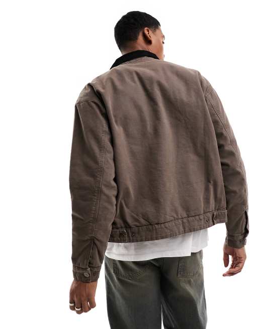 Jack & Jones – Wattierte Worker-Jacke in verwaschenem Braun mit farblich abgesetztem Kragen, 4 von 4