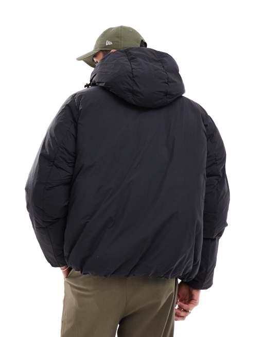 Jack & Jones – Wattierter Mantel in Schwarz mit Kapuze und Taschen, 4 von 4