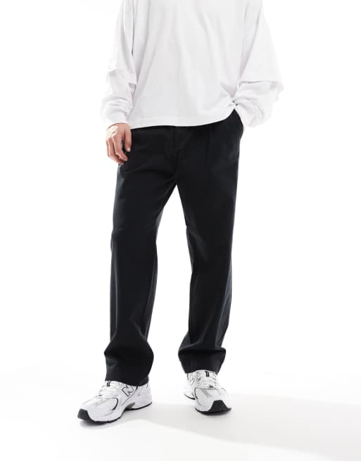 Jack & Jones – Wciągane czarne chinosy o luźnym kroju z zakładkami z przodu