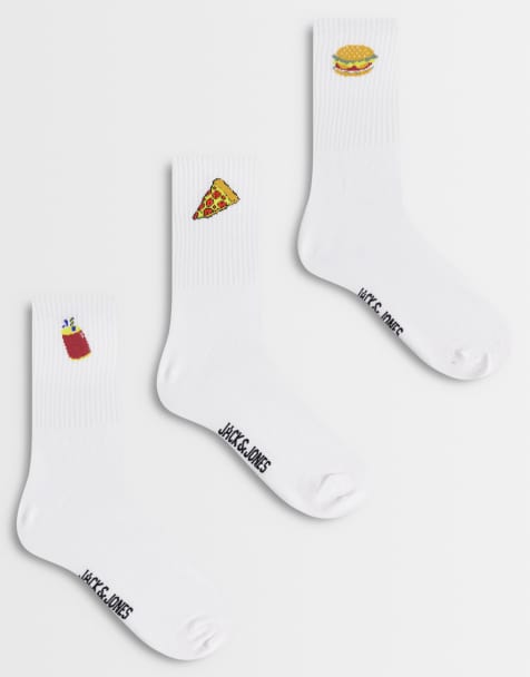 Jack & Jones – Weiße Crew-Socken mit Essens-Motiven, 3er-Pack - view 1