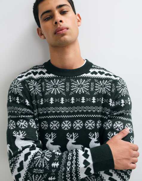 Jack & Jones Weihnachts-Strickpullover in Grün und Weiß - view 1