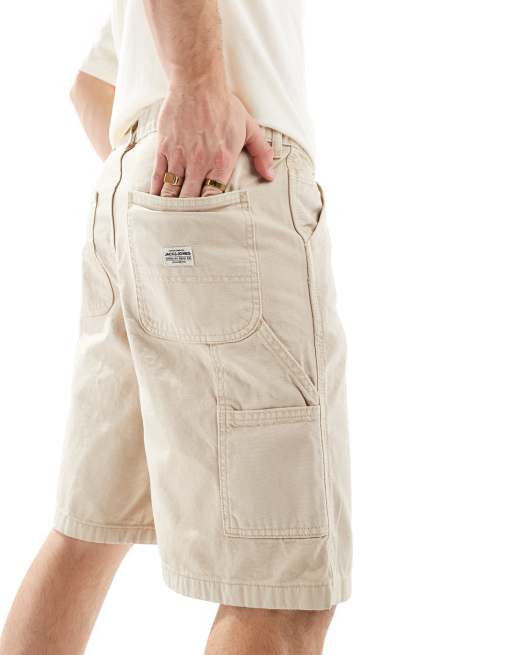 Jack & Jones – Weit geschnittene Carpenter-Shorts in Beige