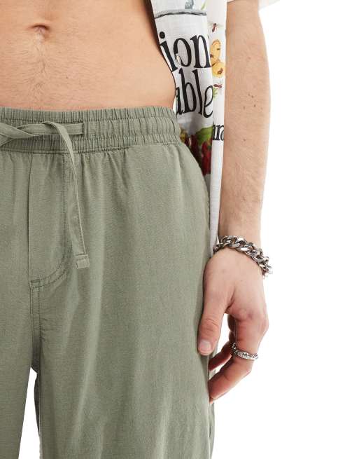 Jack & Jones – Weite Hose aus Leinen in Grün mit Kordelzug im Bund, 5 von 5