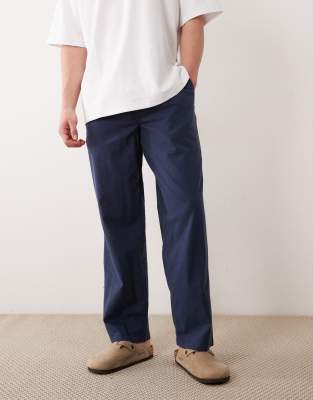 Weite Hose aus Leinenmix in Marineblau mit Tunnelzug Marineblau 2XL