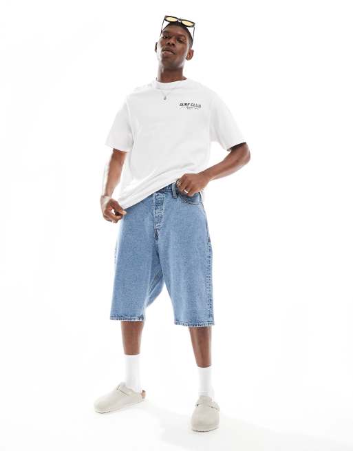 Jack & Jones – Weite Jeans-Shorts in Blau 