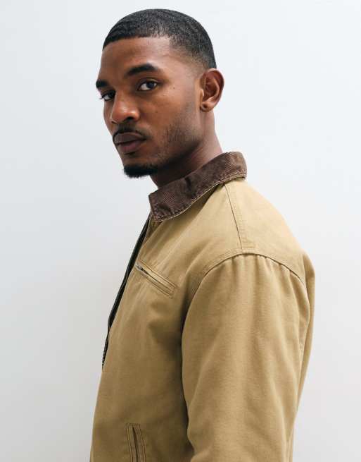 Jack & Jones werkersjack met dubbele rits en corduroykraag in beige, 3 van 9