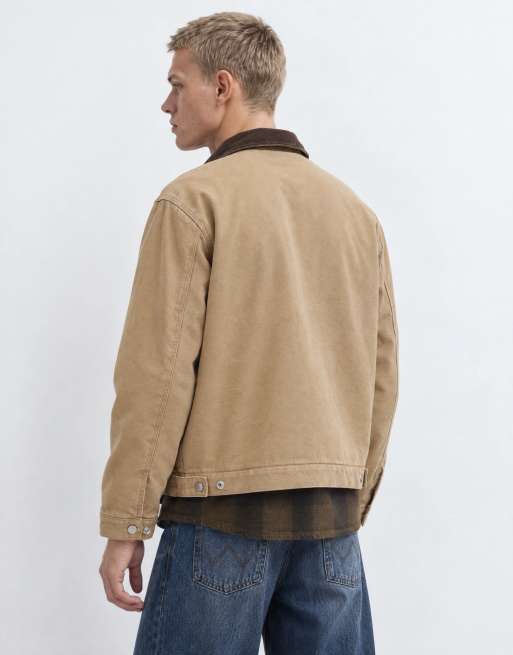 Jack & Jones werkersjack met dubbele rits en corduroykraag in beige, 6 van 9
