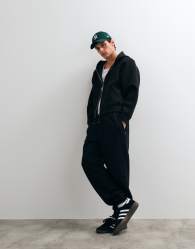 Jack & Jones wide cuffed joggers in black