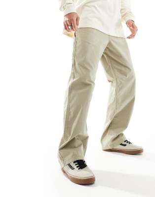 Jack & Jones Wide Fit Carpenter Pants In Beige-neutral