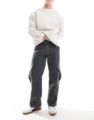 Jack & Jones Wide Fit Cord Cargo In Gray