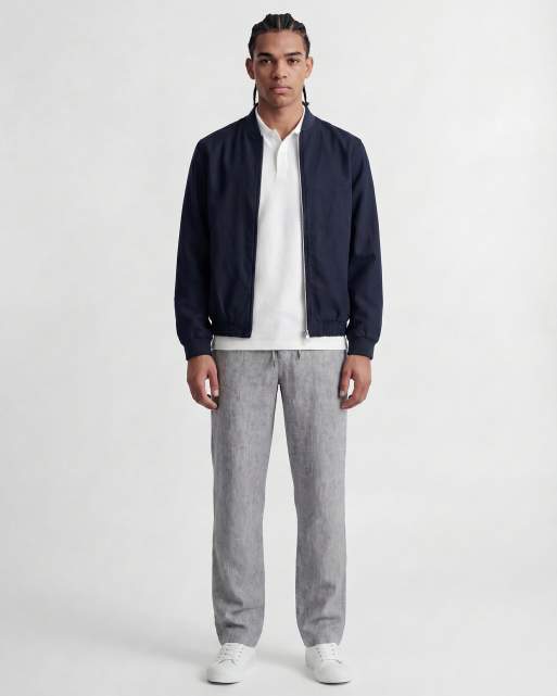 Jack & Jones wide fit drawstring herringbone chino in navy, 4 of 5