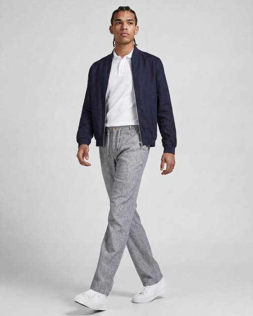 Jack & Jones wide fit drawstring herringbone chino in navy, 5 of 5