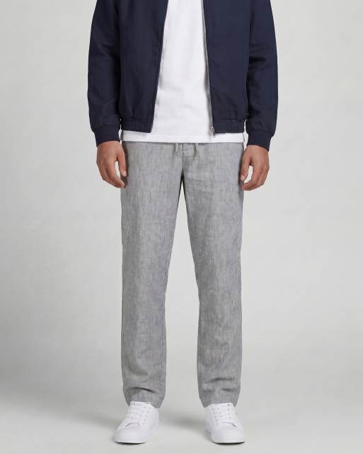Jack & Jones wide fit drawstring herringbone chinos in navy, 2 of 5
