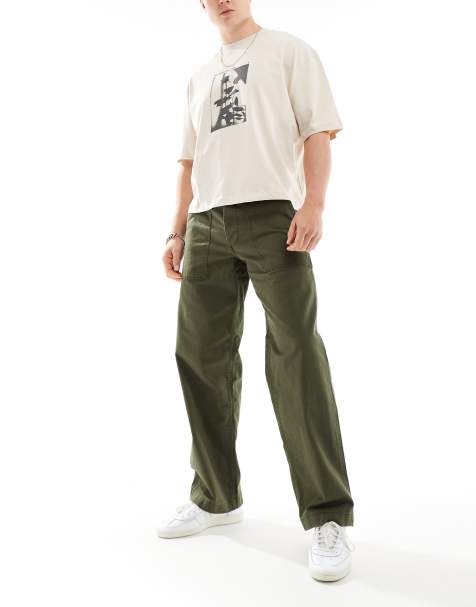 Jack & Jones wide fit herringbone worker pants in khaki - view 1