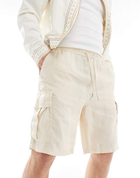 Jack & Jones wide fit linen cargo short in beige - view 1
