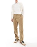 [Jack & Jones] Jack & Jones wide fit pleat front smart pants in beige-Neutral M Elmwood