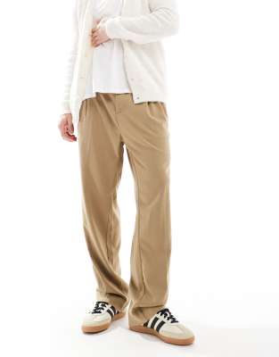 Jack & Jones Wide Fit Pleat Front Smart Pants In Neutral