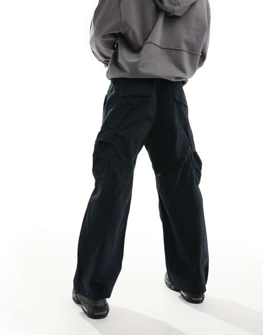 Jack & Jones wide fit ripstock cargo pants in black | ASOS