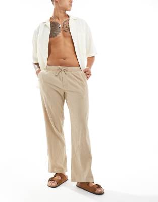 Jack & Jones Wide Leg Crinkle Pants In Beige-neutral