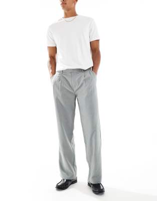 Jack & Jones Wide Leg Pleat Front Pants In Gray