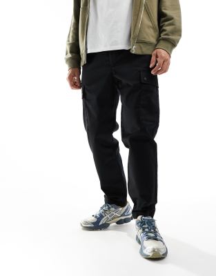 Jack & Jones Wide Leg Tapered Drawstring Cargo Pants In Black