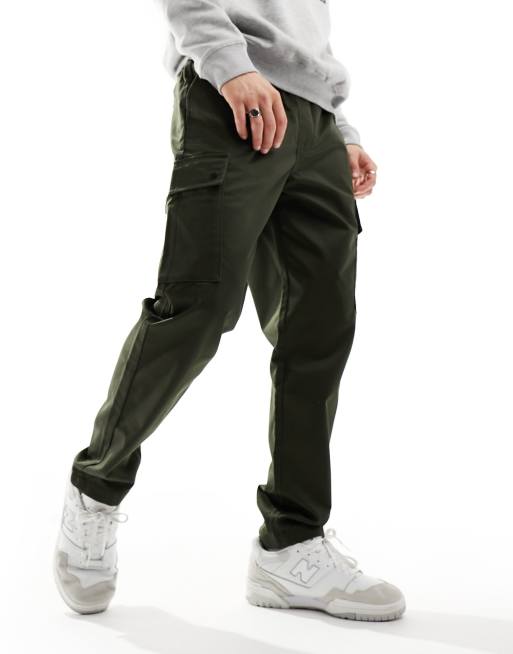 Jack & Jones wide leg tapered drawstring cargo pants in dark green