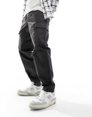 wide leg tapered drawstring cargo pants in gray