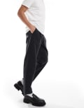 [Jack & Jones] Jack & Jones wide tapered fit cotton twill smart pants in black W34 L32 Black
