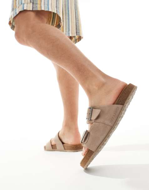 Jack & Jones – Wildledersandalen in Beige mit zwei Riemen - view 1