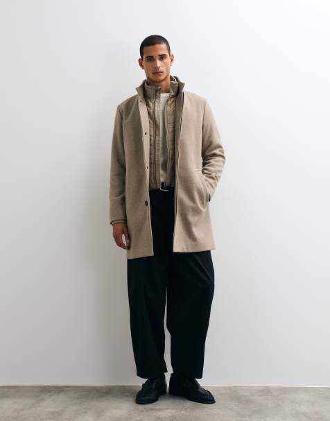 Jack & Jones wool blend coat with high collar in beige - view 1