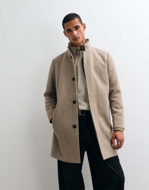 Jack & Jones wool blend coat with high collar in beige, 2 of 5