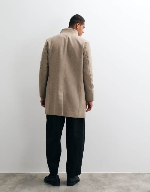 Jack & Jones wool blend coat with high collar in beige, 3 of 5