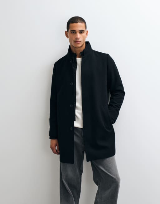 Jack & Jones wool blend coat with high collar in black, 2 of 5