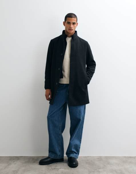 Jack & Jones wool blend coat with high collar in dark gray - view 1