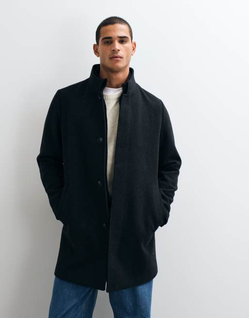 Jack & Jones wool blend coat with high collar in dark grey, 2 of 5
