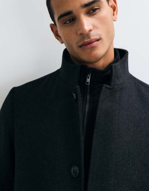 Jack & Jones wool blend coat with high collar in dark grey, 3 of 5
