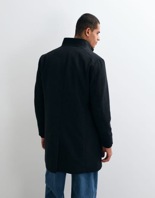 Jack & Jones wool blend coat with high collar in dark grey, 4 of 5