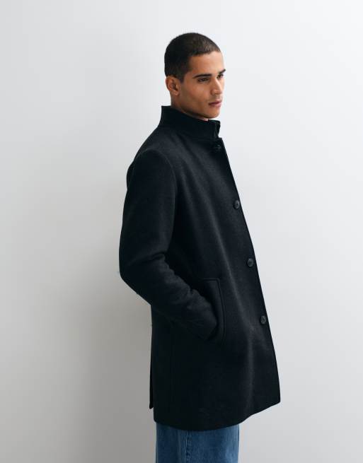 Jack & Jones wool blend coat with high collar in dark grey, 5 of 5