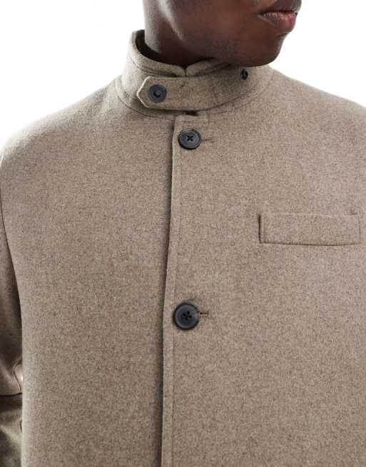 Jack & Jones wool blend funnel neck coat in beige, 3 of 5