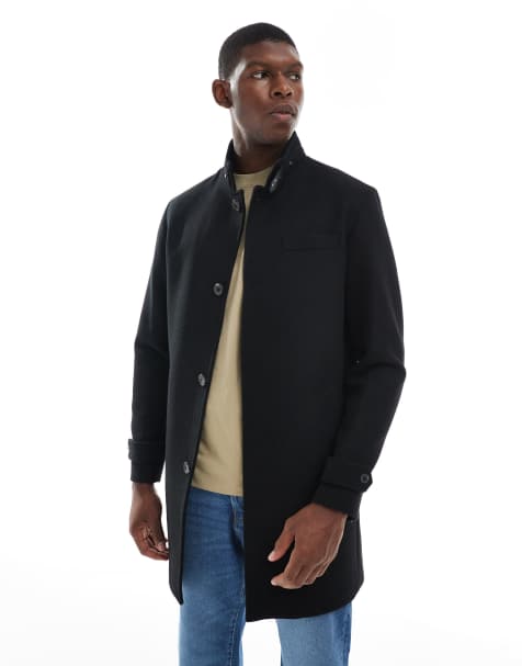 Jack & Jones wool blend funnel neck coat in black - view 1