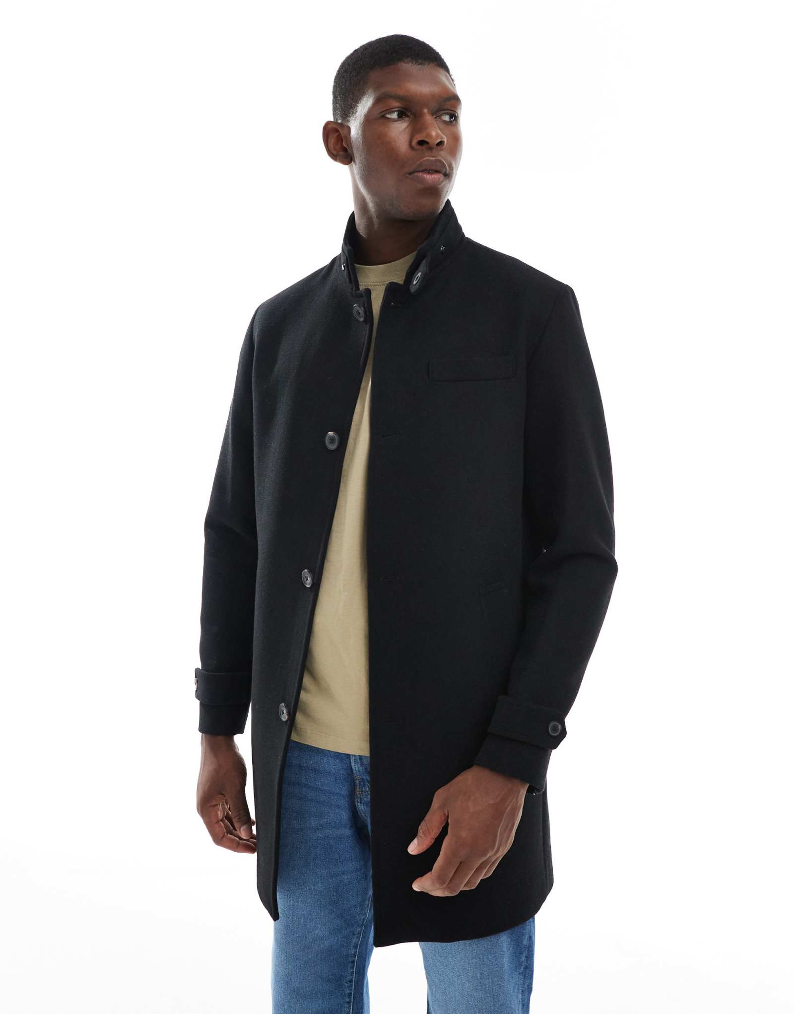 Пальто с круглым вырезом из полушерстяной ткани Jack &Jones черного цвета