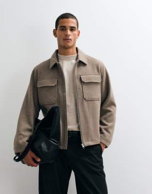 Jack & Jones Wool Blend Jacket In Neutral