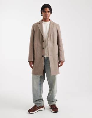 Jack & Jones Wool Blend Overcoat In Neutral