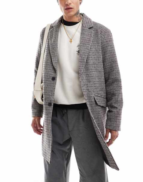 Jack & Jones wool blend overcoat in brown check  - view 1
