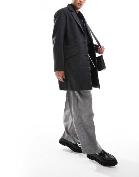 Jack & Jones wool blend overcoat in grey herringbone - view 1